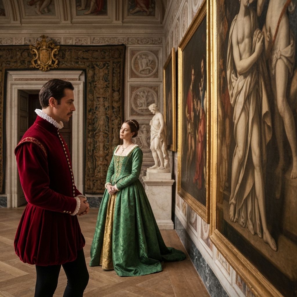 Medici family members examining artworks in their private gallery