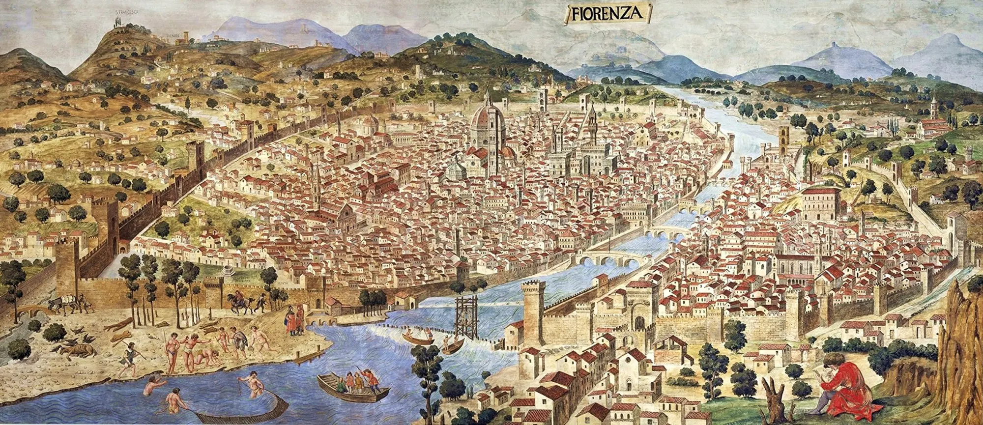 Medieval Florence cityscape with the Arno River
